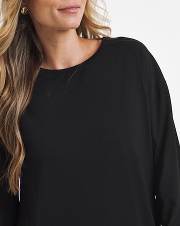 Black Crew Neck Long Sleeve Dipped Back Top