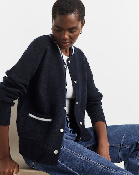 Contrast Bomber Style Knitted Cardigan
