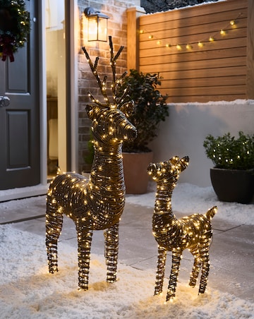 Set of 2 Lit Rattan Reindeers - Indoor/Outdoor