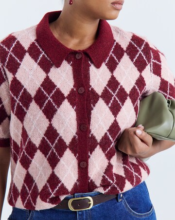 Argyle Short Sleeve Collar Cardigan