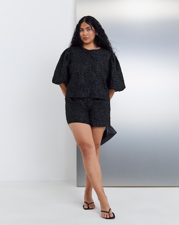Simply Be Black Jacquard Bubble Sleeve Top