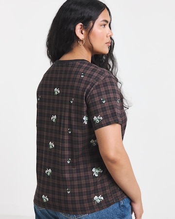 Simply Be Brown Ditsy Floral Embroidered Tee