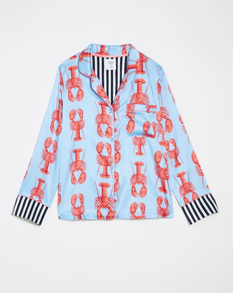 Chelsea Peers Woven Satin Lobster Stripe Pyjama Set