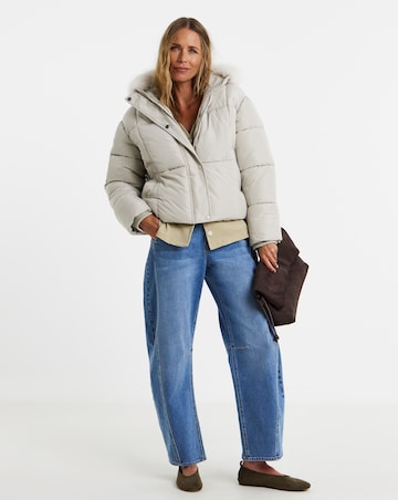 Stone Faux Fur Hood Padded Coat