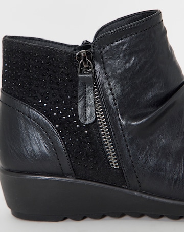 Cushion Walk Sparkle Detail Side Zip Ruched Wedge Boots - Wide Fit (E)