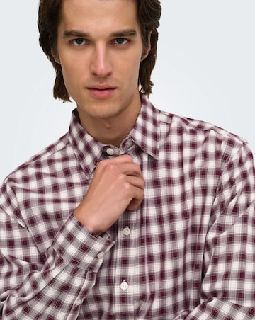Only & Sons Kosta Long Sleeve Small Check Regular Fit Shirt - Port