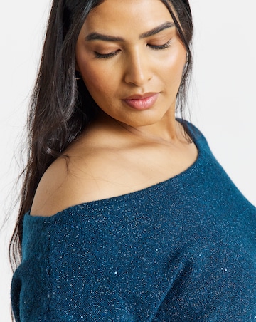 Slouchy Off Shoulder Longline Sequin Jumper
