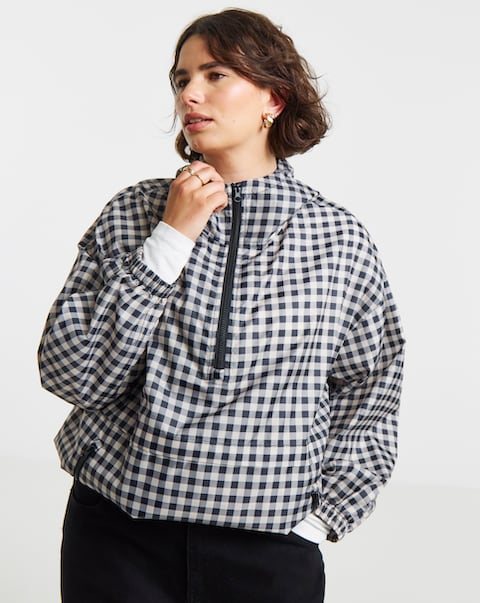 Simply Be Gingham Quarter Zip Windbreake