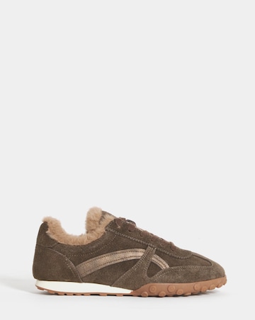 Araminta Suede Fur Trim Retro Trainers - Extra Wide Fit (EEE)