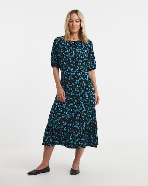 Open Tie Back Midi Jersey Smock Dress