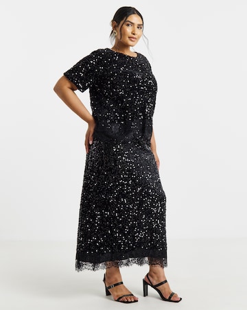 Vila Sequin Lace High Waisted Midi Skirt