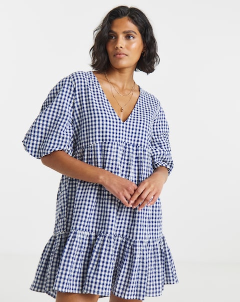 Simply Be Navy Gingham Smock Dress