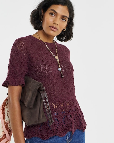 Peplum Stitch Detail Short Sleeve Knit