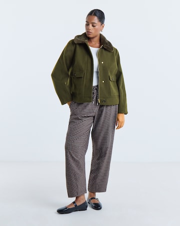 Khaki Fur Collar Short Jacket