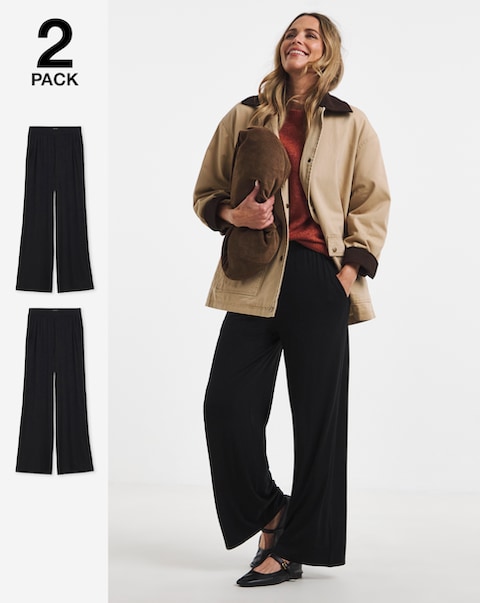 2 Pack Black Jersey Wide Leg Trousers
