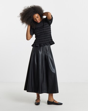 Black PU Pleated Midaxi Skirt