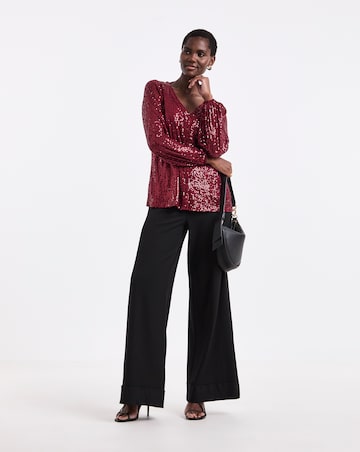 Burgundy Sequin Long Sleeve Button Through