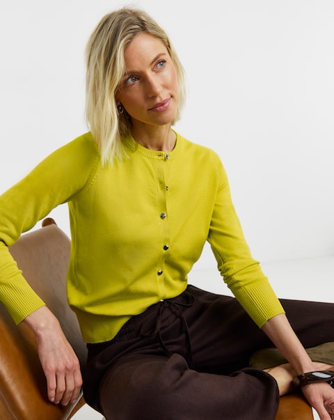 Fine Knit Crew Neck Cardigan