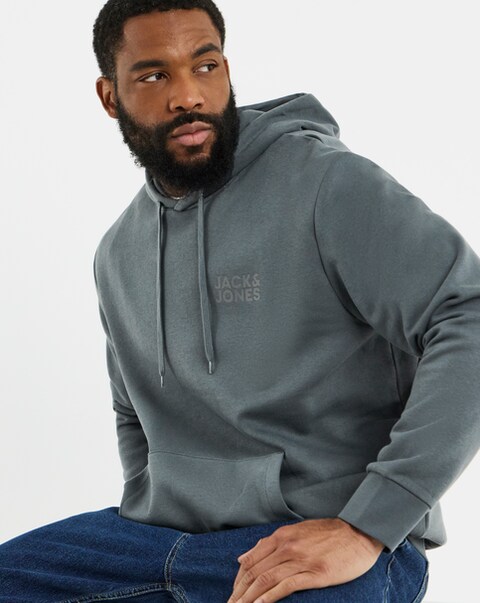 Jack & Jones Corp Logo Hoodie - Grey Blue