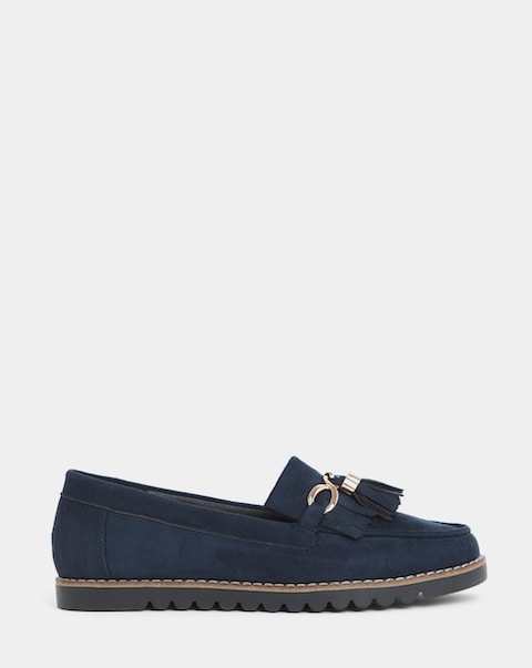 Cushion Walk Tassle Chain Trim Flat Loafers - Wide Fit (E)