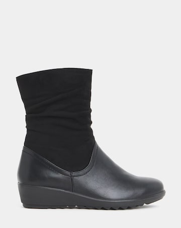Cushion Walk Ruched Calf Wedge Boots - Wide Fit (E)