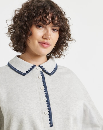 Simply Be Oatmeal Whipstitch Long Sleeve Polo Sweatshirt