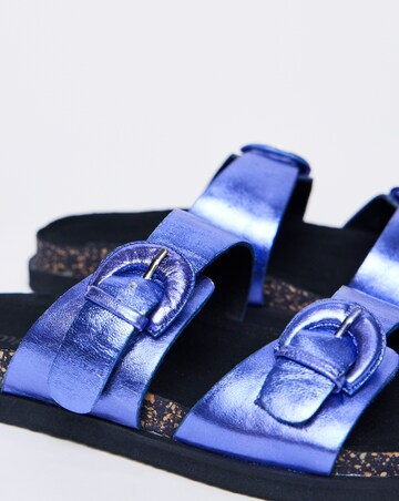 Simply Be Alisha Leather Double Buckle Footbed Sandals - Extra Wide Fit (EEE)