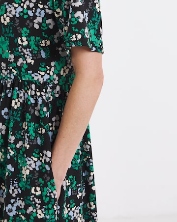 Black Floral Print Jersey Midi Dress