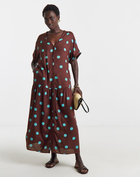 Spot Print Button Through Dress