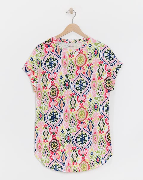 Pure Cotton Longline Short Sleeve Curved Hem Top
