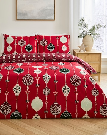 Deck the Halls Festive Bauble Cotton Blend Reversible Duvet Cover Set