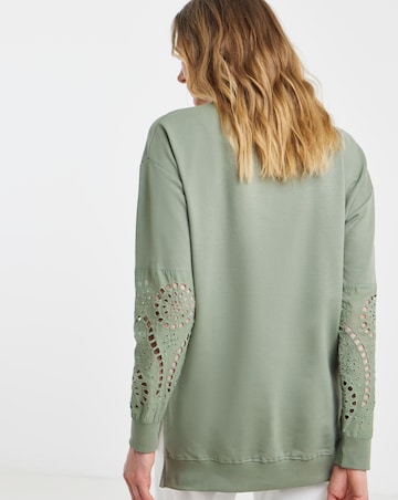 Khaki Broderie Sleeve Sweatshirt