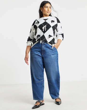 Bow Applique Argyle Jumper