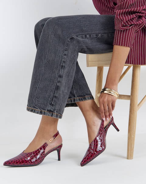 Alessia Buckle Slingback Pointed Kitten Heel Shoes - Wide Fit (E)