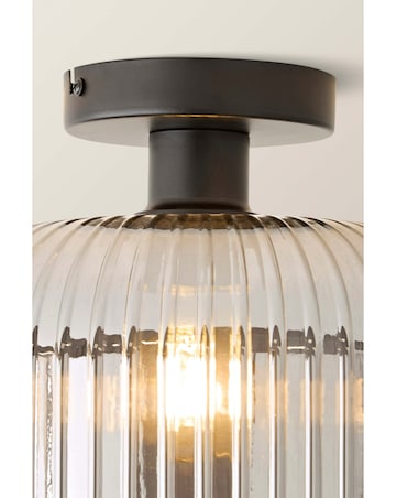ValueLights Calpe Large Matte Black Ribbed Smoke Glass Ceiling Light