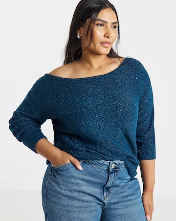 Slouchy Off Shoulder Longline Sequin Jumper