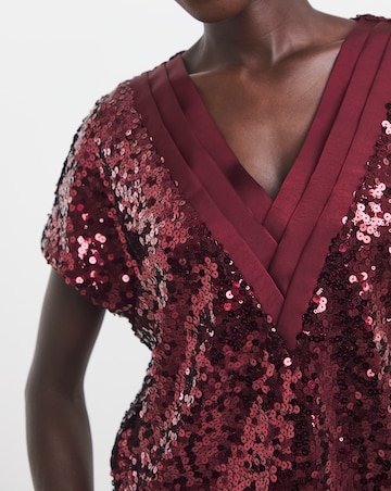 Burgundy Longline V-Neck Sequin Top