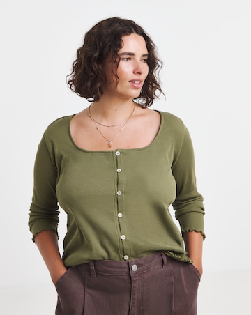 Simply Be Olive Long Sleeve Button Through Ribbed Cardigan