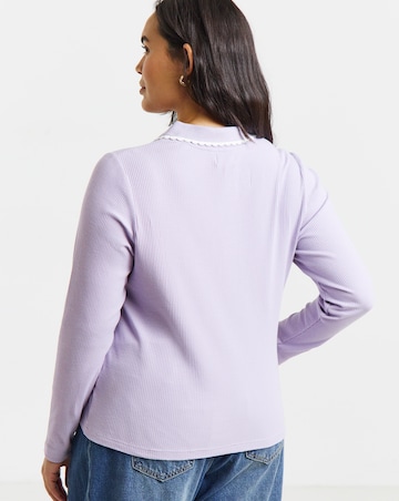 Simplu Be Lilac Contrast Scallop Trim Long Sleeve Polo Top