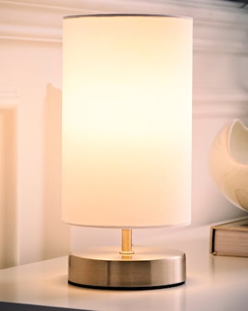 ValueLights Francis Brushed Chrome Touch Table Lamp With White Shade