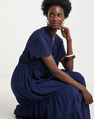 Crinkle Broderie Trim Smock Dress