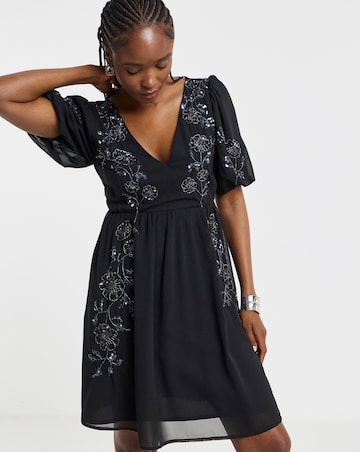 Maya Deluxe Blouson Embellished Mini Dress