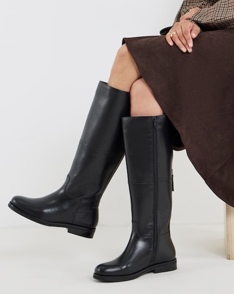 New In - Leather Flat Knee High Boot Ex Wide SC