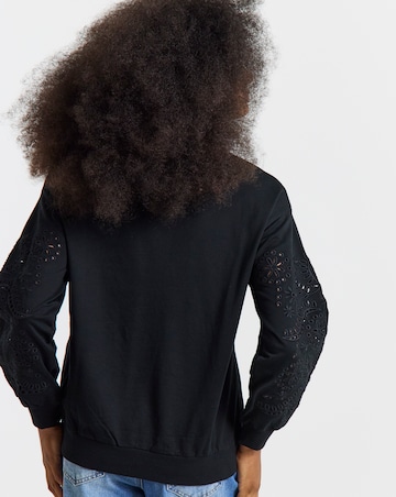Black Cut Work Detail Sleeve Sweatshirt