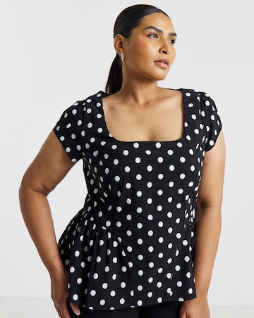 Simply Be Spot Print Peplum Seam Detail Stretch Top