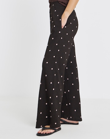 Chocolate Jersey Textured Wide Leg Trouser with Pink Spot