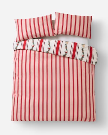 Festive Foliage Stripe Cotton Blend Reversible Duvet Cover Set