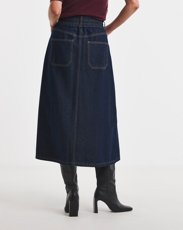 Indigo Elasticated Waist Button Through Midi Skirt