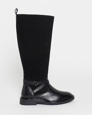 Chyna Leather Suede Mix Knee High Riding Boots - Wide Fit (E) & Curvy Calf