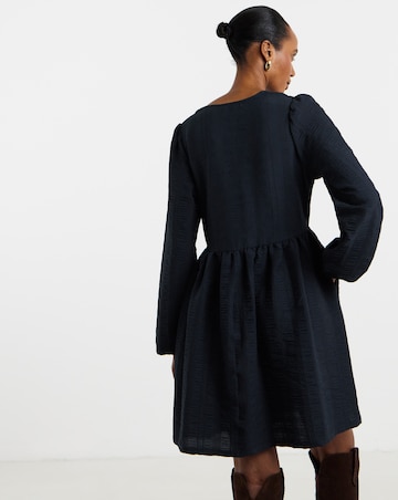 Textured Waist Detail Smock Mini Dress